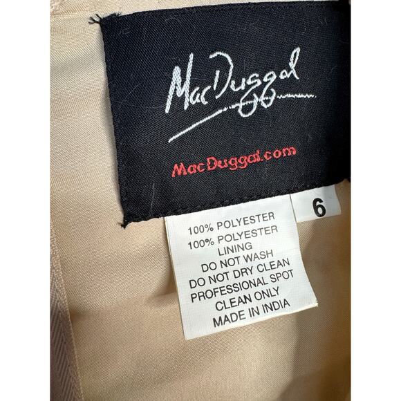 Mac Duggal NWT Sequined Illusion Puff Sleeve V-Neck Midi Dress in Nude Size 6 - Picture 6 of 8